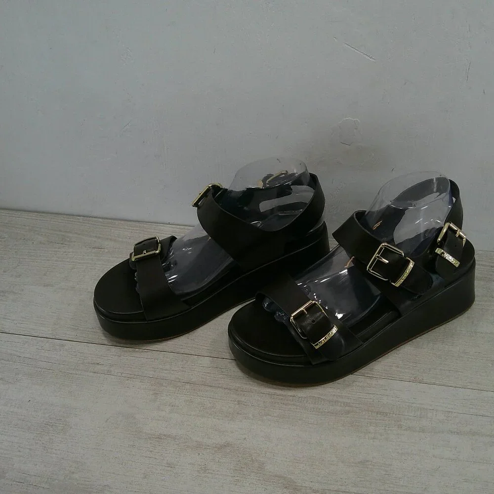 JSlides Chocolate Brown Leather Y2k Style Brooke Platform Comfort Sandals SZ 11